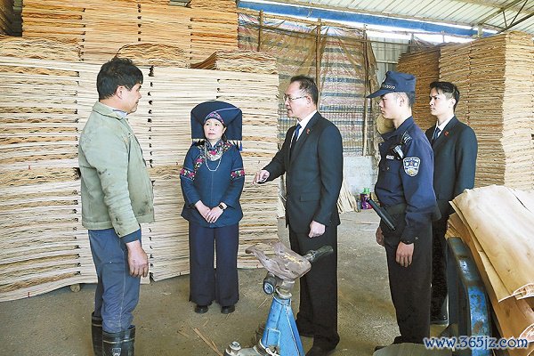 图为寰宇东谈主大代表蓝淋（左二）见证监督法院实施劳动。记者 吴琪 摄